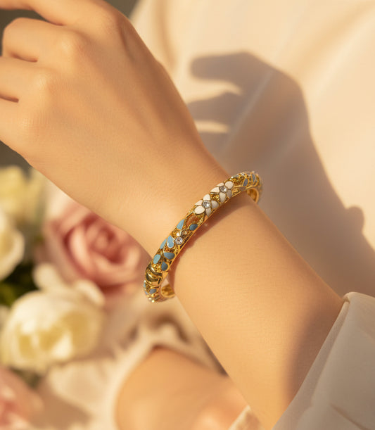 Gold Plated Meenakari Enamel Openable Bracelet-Grey