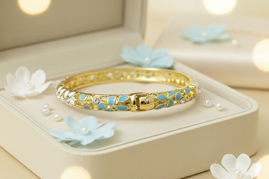 Gold Plated Meenakari Enamel Openable Bracelet-Grey