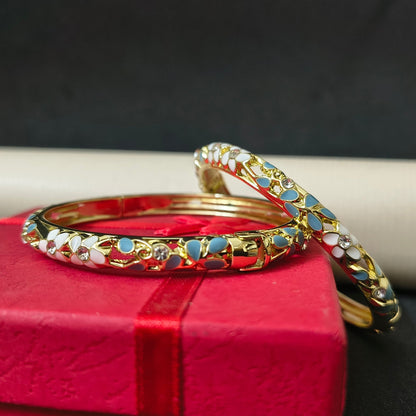 Gold Plated Meenakari Enamel Openable Bracelet-Grey