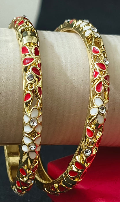 Gold Plated Meenakari Enamel Openable Bracelet-Red
