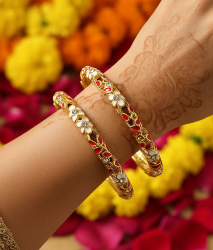 Gold Plated Meenakari Enamel Openable Bracelet-Red