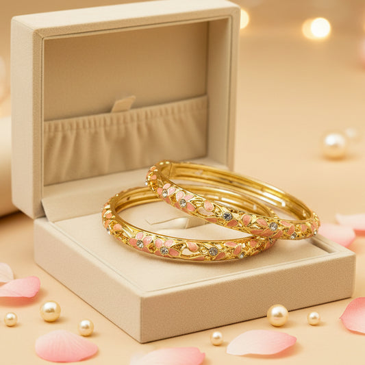 Gold Plated Meenakari Ename Openablel Bracelet -Peach