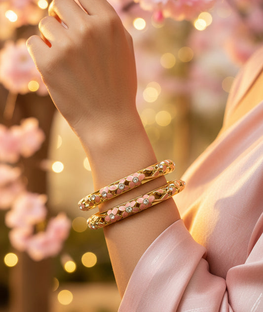 Gold Plated Meenakari Ename Openablel Bracelet -Peach