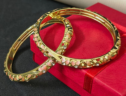 Gold Plated Meenakari Ename Openablel Bracelet -Peach