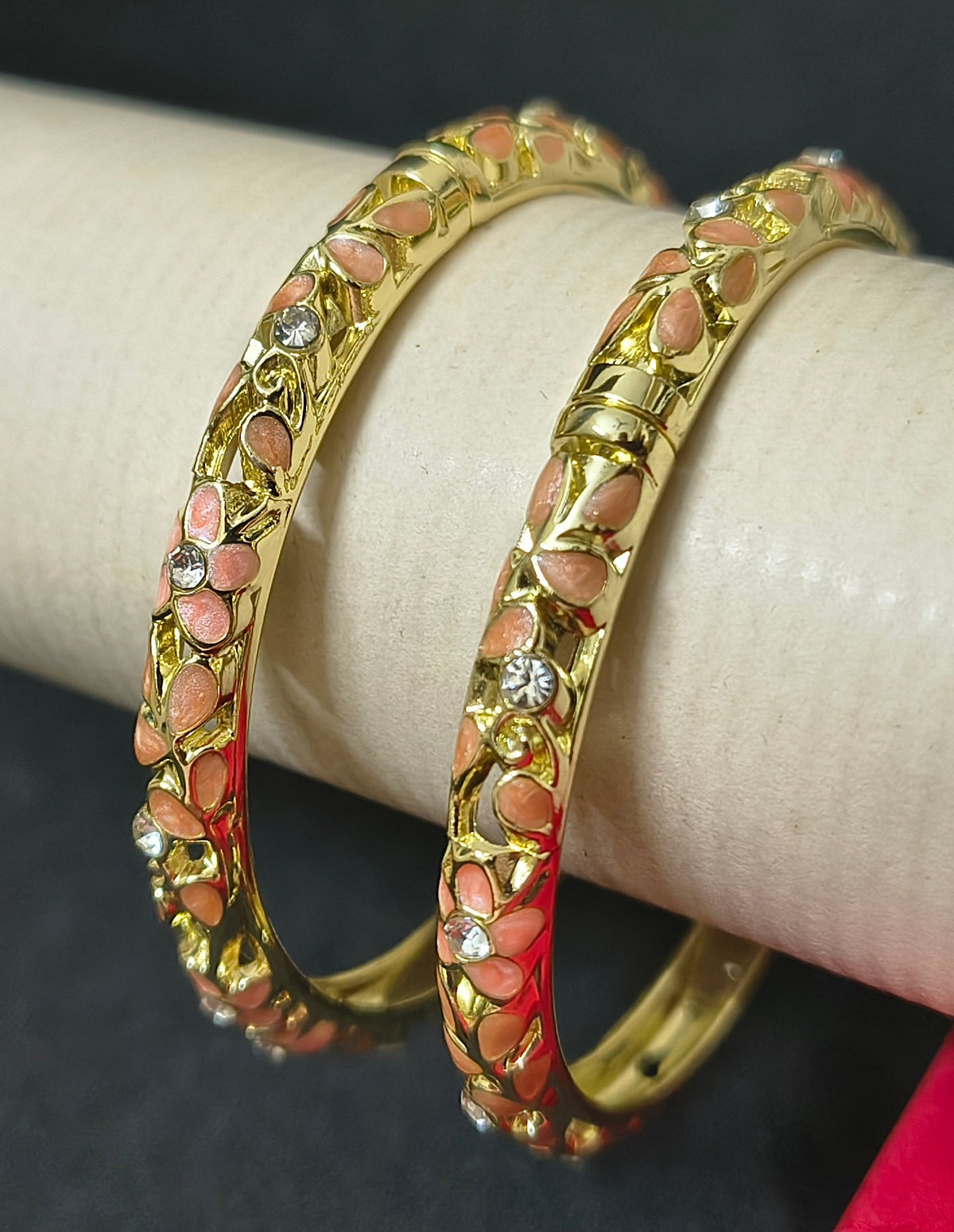Gold Plated Meenakari Ename Openablel Bracelet -Peach