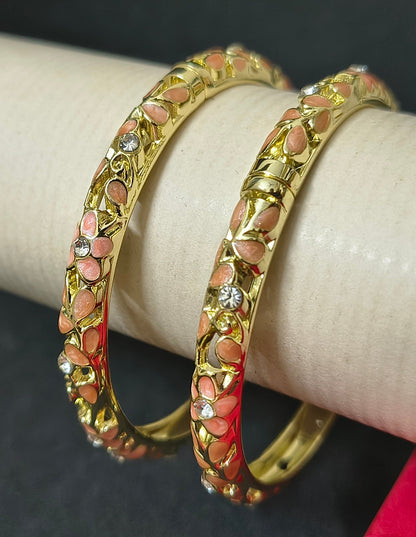 Gold Plated Meenakari Ename Openablel Bracelet -Peach