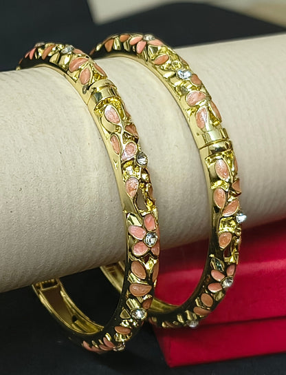 Gold Plated Meenakari Ename Openablel Bracelet -Peach