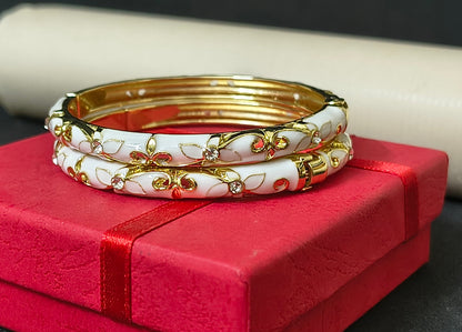 Gold Plated Meenakari Enamel Openable Bracelet-White