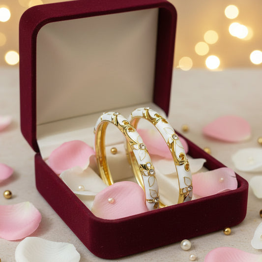 Gold Plated Meenakari Enamel Openable Bracelet-White