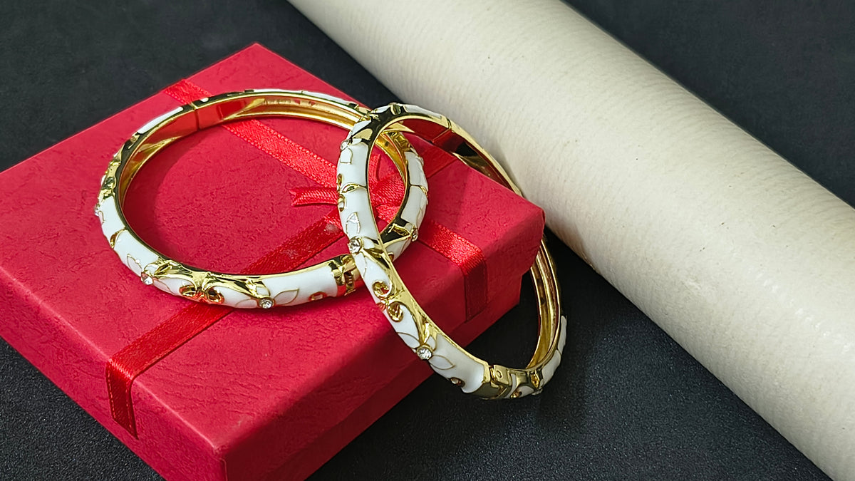 Gold Plated Meenakari Enamel Openable Bracelet-White
