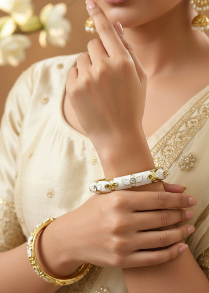 Gold Plated Meenakari Enamel Openable Bracelet-White