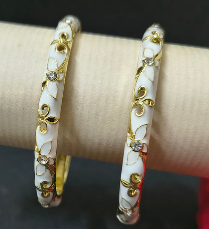 Gold Plated Meenakari Enamel Openable Bracelet-White