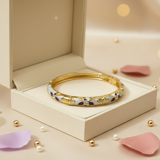 Gold Plated Meenakari Enamel Openable Bracelet-Purple