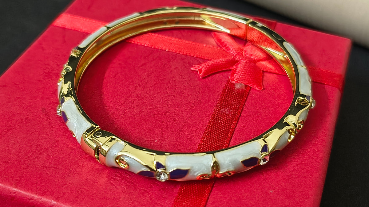 Gold Plated Meenakari Enamel Openable Bracelet-Purple