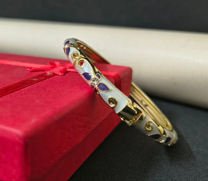 Gold Plated Meenakari Enamel Openable Bracelet-Purple