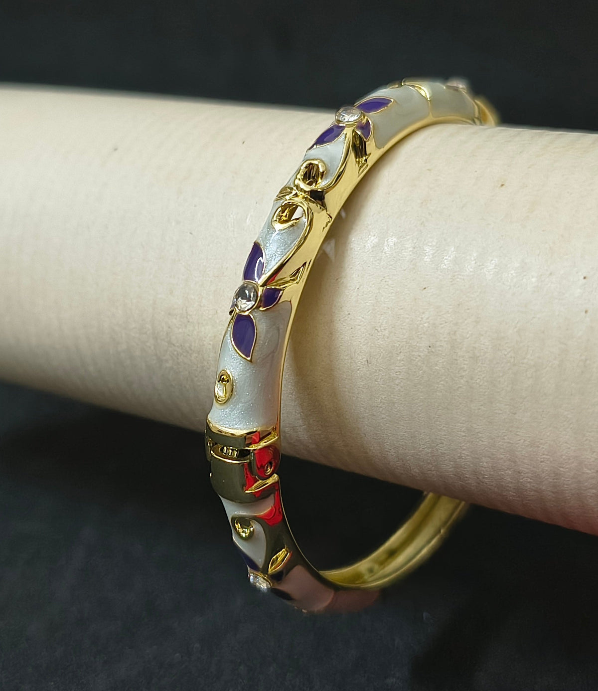 Gold Plated Meenakari Enamel Openable Bracelet-Purple