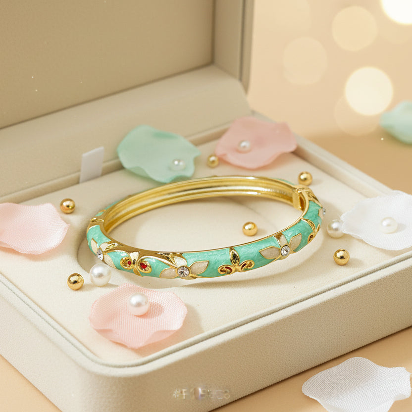 Gold Plated Meenakari Enamel Openable Bracelet-Green & Pink