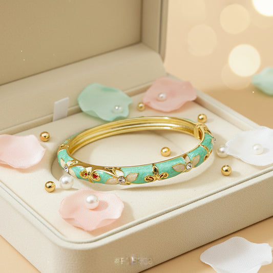 Gold Plated Meenakari Enamel Openable Bracelet-Green & Pink