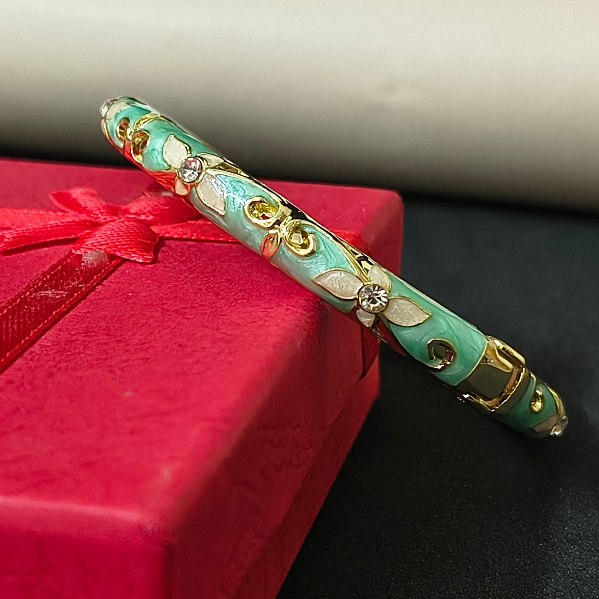 Gold Plated Meenakari Enamel Openable Bracelet-Green & Pink