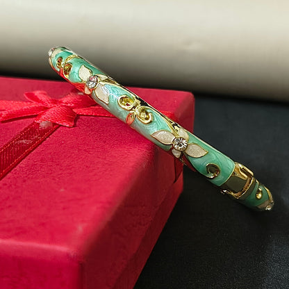 Gold Plated Meenakari Enamel Openable Bracelet-Green & Pink