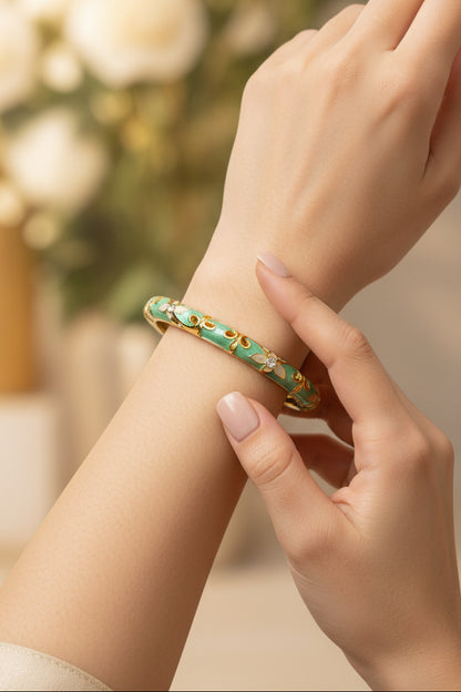 Gold Plated Meenakari Enamel Openable Bracelet-Green & Pink