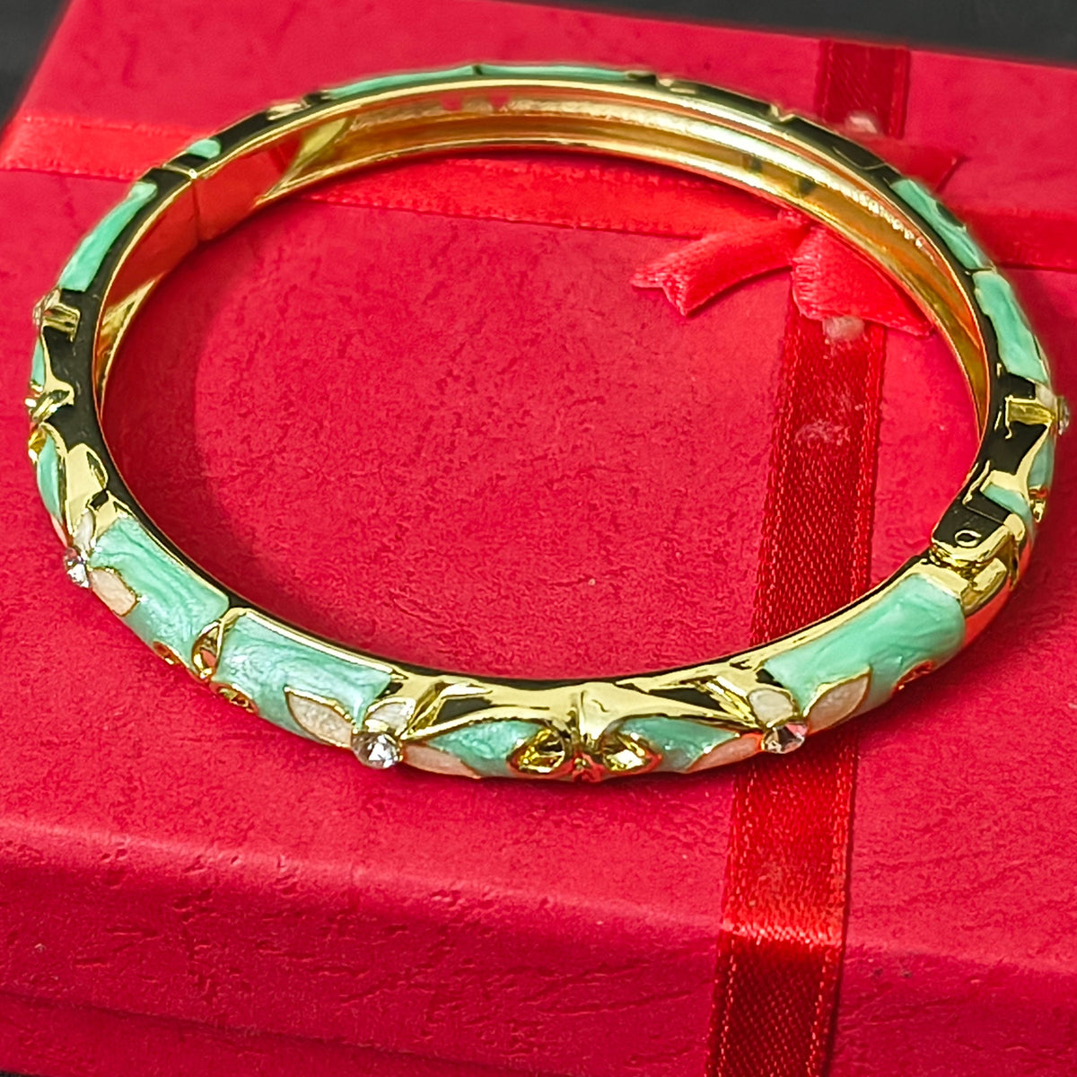 Gold Plated Meenakari Enamel Openable Bracelet-Green & Pink