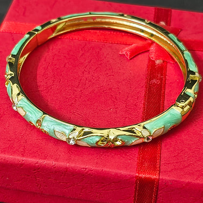 Gold Plated Meenakari Enamel Openable Bracelet-Green & Pink