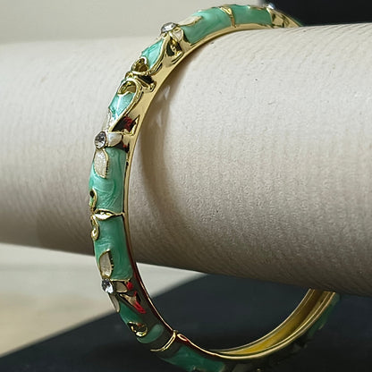 Gold Plated Meenakari Enamel Openable Bracelet-Green & Pink