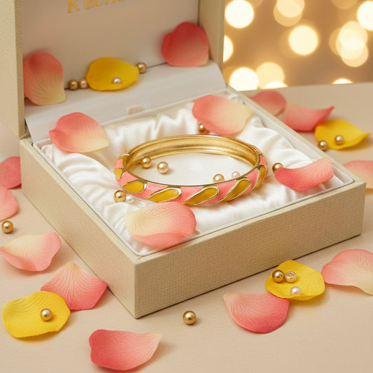 Gold Plated Meenakari Enamel Openable Bracelet-Broad yellow