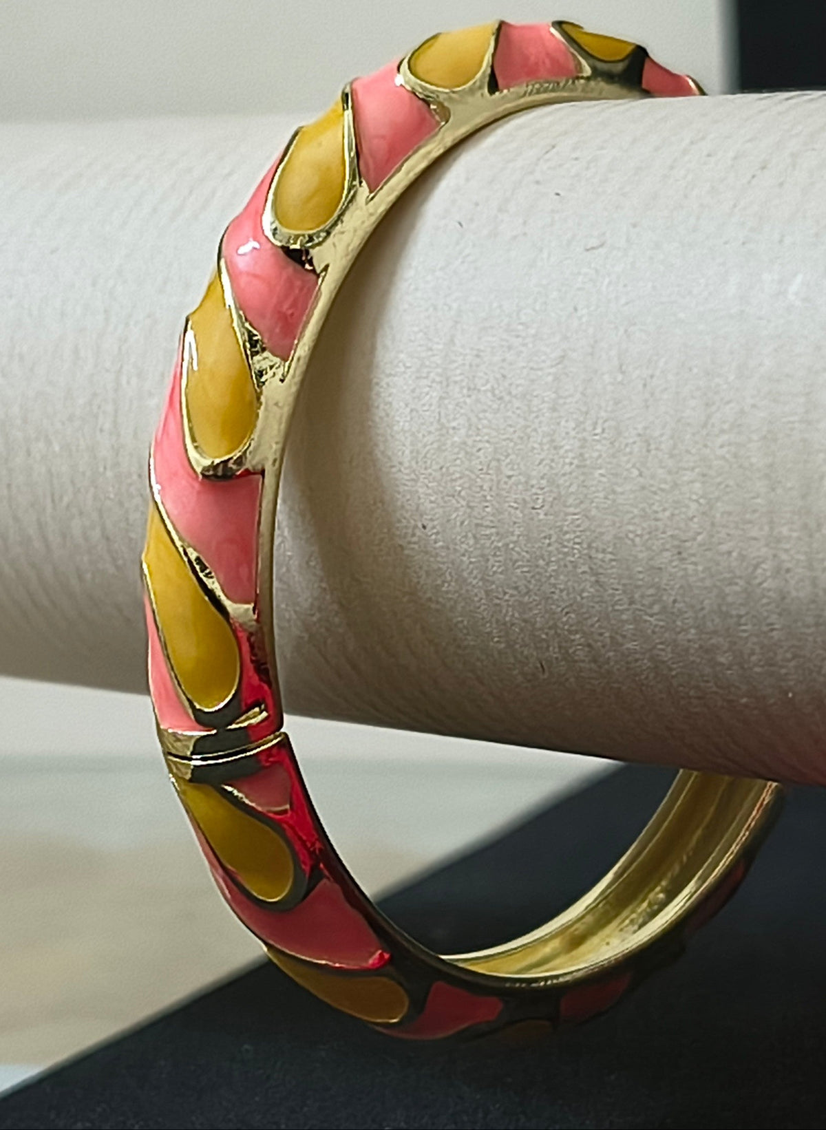 Gold Plated Meenakari Enamel Openable Bracelet-Broad yellow