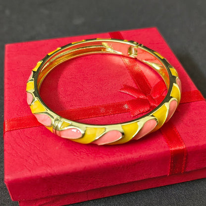 Gold Plated Meenakari Enamel Openable Bracelet-Broad yellow