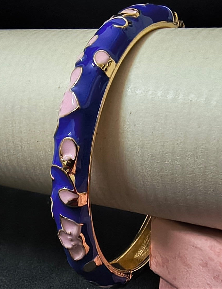 Gold Plated Meenakari Enamel Openable Bracelet-Broad Dark Blue