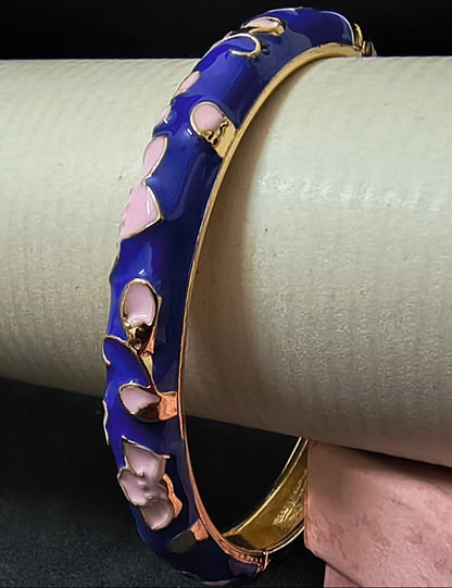 Gold Plated Meenakari Enamel Openable Bracelet-Broad Dark Blue