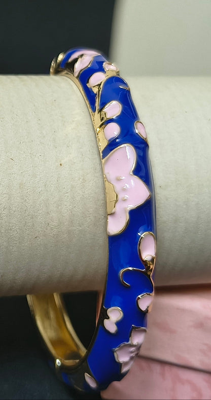 Gold Plated Meenakari Enamel Openable Bracelet-Broad Dark Blue