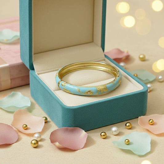 Gold Plated Meenakari Enamel Openable Bracelet-Broad Sky Blue