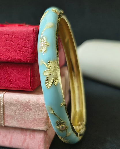 Gold Plated Meenakari Enamel Openable Bracelet-Broad Sky Blue