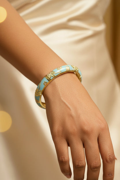 Gold Plated Meenakari Enamel Openable Bracelet-Broad Sky Blue