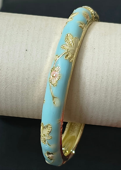 Gold Plated Meenakari Enamel Openable Bracelet-Broad Sky Blue