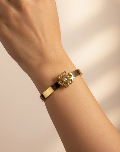 Golden Plated Floral design Cuff Bracelet