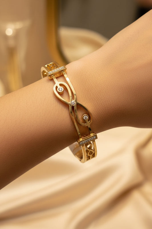 Golen-Plated Infinity Design-White Stone Openable Bracelet