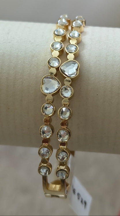 Golden Plated 2 layer of White Stone Openable Bracelet