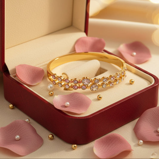 Golden Plated 2 layer of White Stone Openable Bracelet