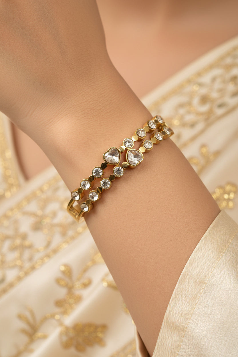 Golden Plated 2 layer of White Stone Openable Bracelet