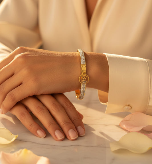Golden Plated LV initialled Openable Bracelet