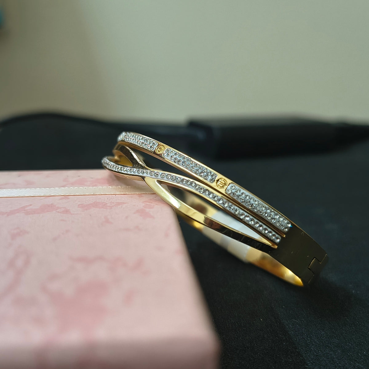 Golden Plated White Stone Roman Number Openable Bracelet