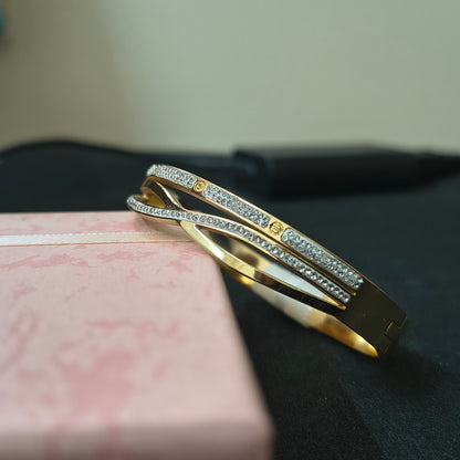 Golden Plated White Stone Roman Number Openable Bracelet