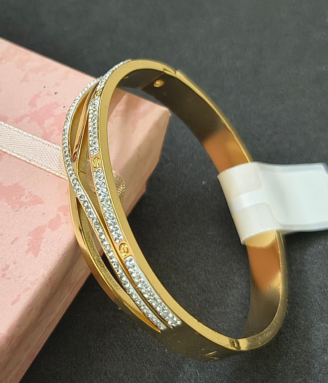 Golden Plated White Stone Roman Number Openable Bracelet