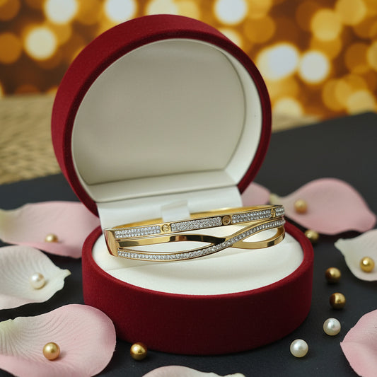 Golden Plated White Stone Roman Number Openable Bracelet