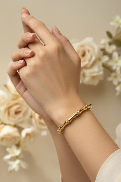 Golden-Plated Bamboo Design with stone Openable Bracelet