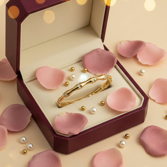 Golden-Plated Bamboo Design with stone Openable Bracelet